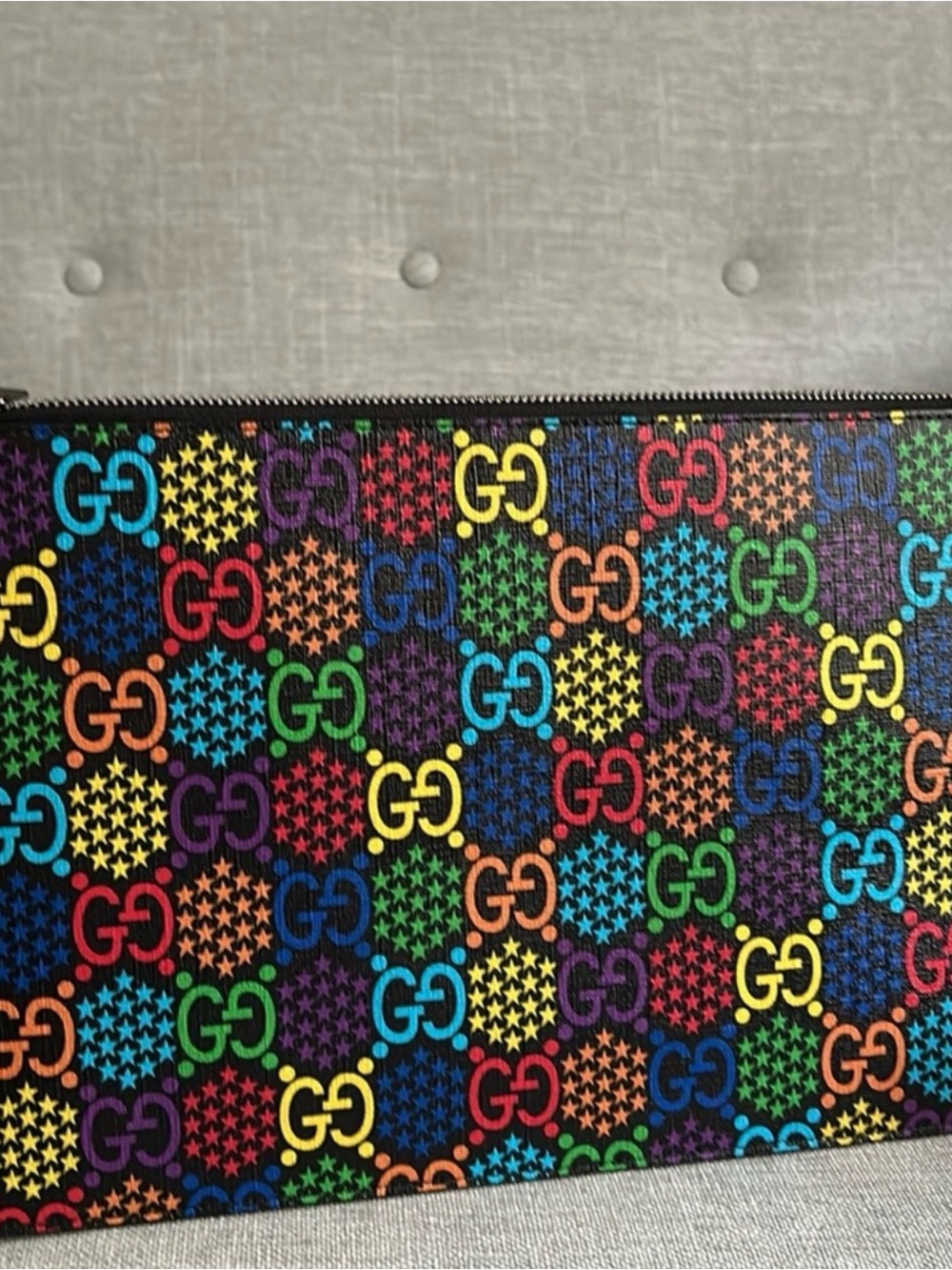Gucci Multicolor GG Star Pattern Zip Pouch - Black Base